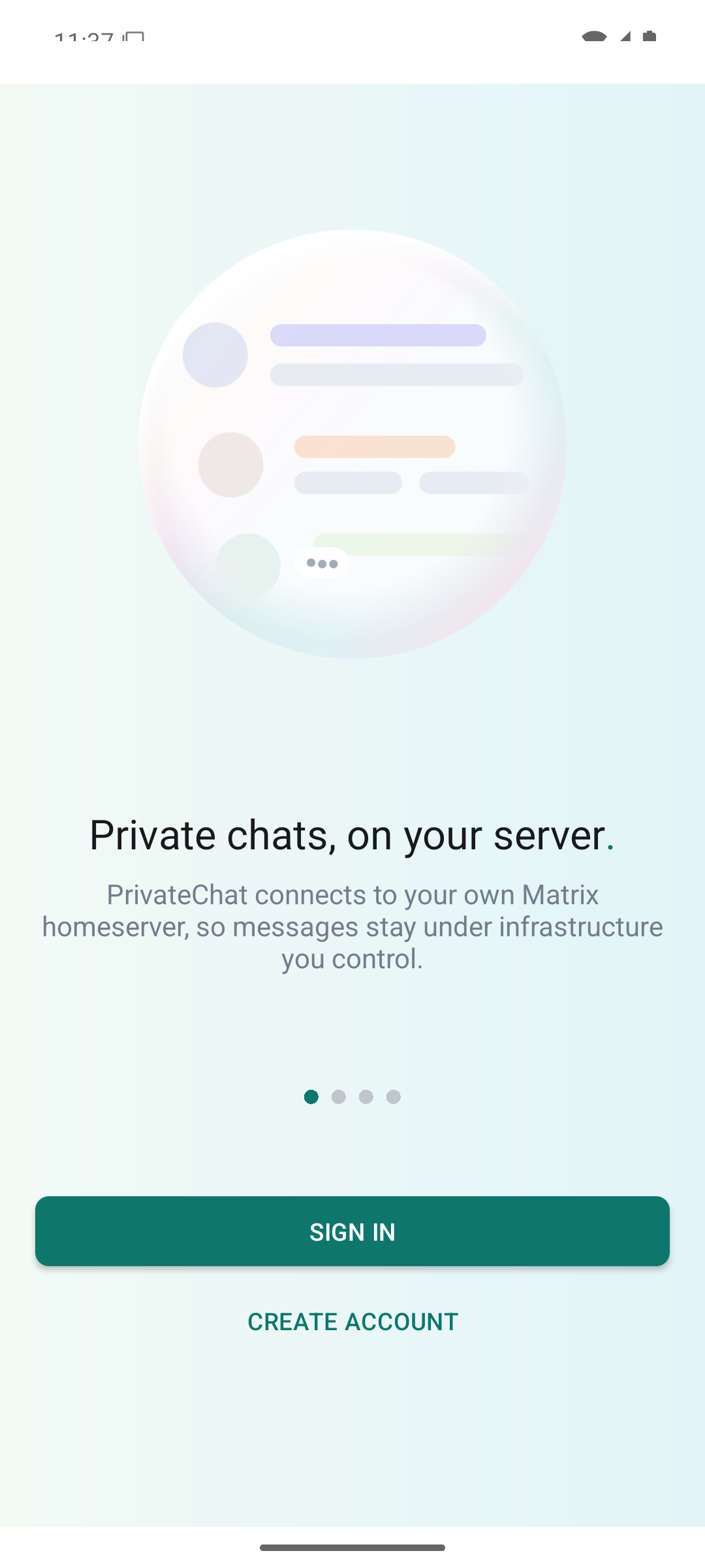 CoveChat Android app welcome screen